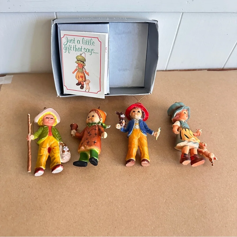 Vintage lot of 4 Bradford Christmas ornaments kids